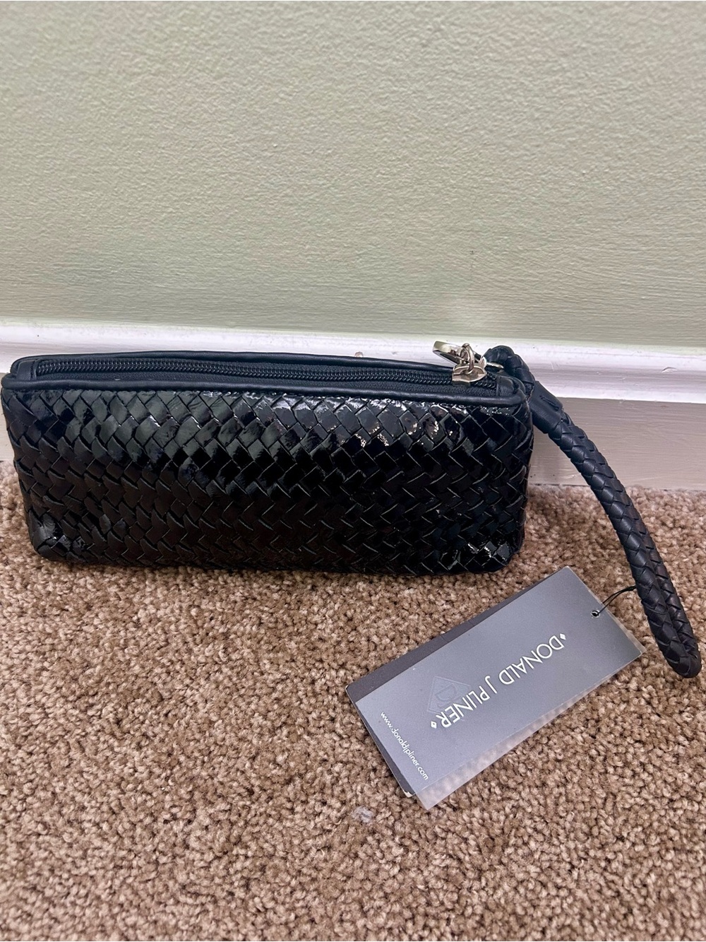 NWT Donald J Pliner Napa Leather Woven Wristlet